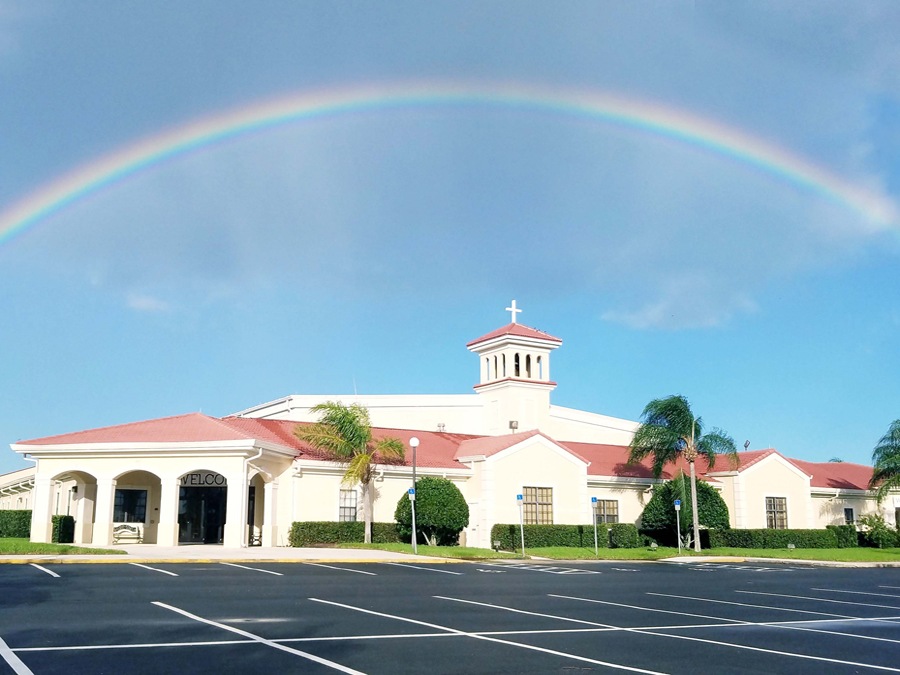 Church View with rainbow above